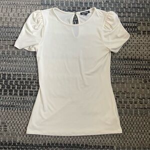Express Short Puff Sleeve Cream, Ivory Blouse, Size Medium